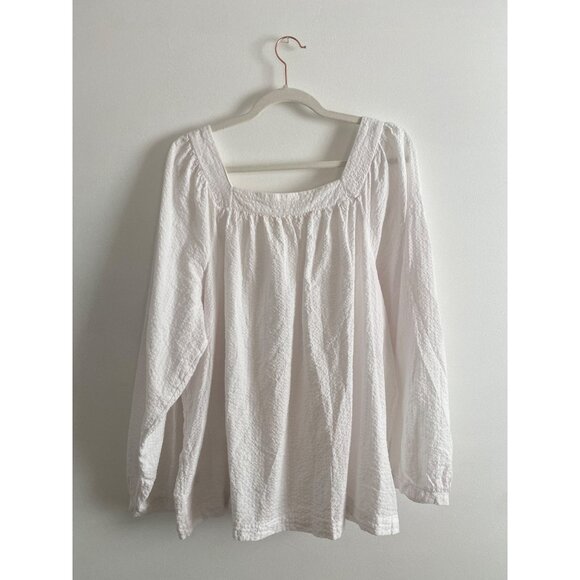 Terra & Sky Square Neckline White Textured Cotton Blouse Women’s Size 1X (16-18) - Picture 2 of 6